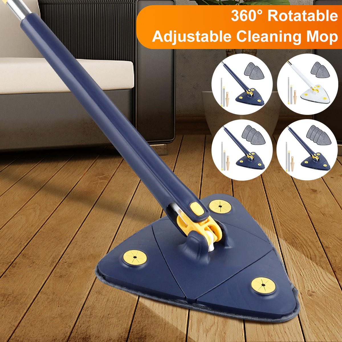 Triangle Mop 360 Rotatable Twist Squeeze Adjustable Water Absorption Ceiling Wall Mop Cleaning Mop Deep Clean Mops