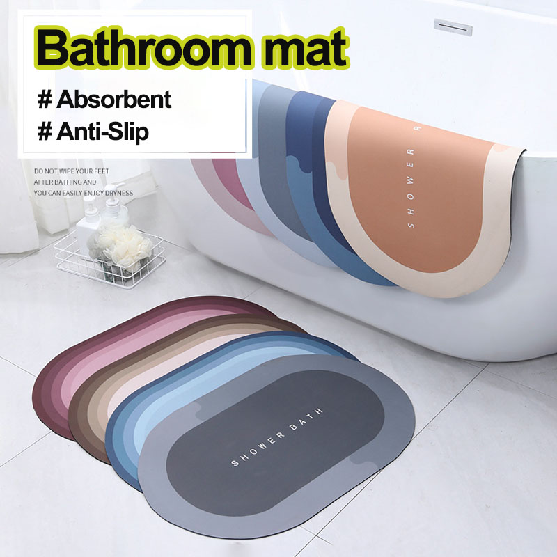 Absorbent Bathroom Bath Mat Anti-slip Shower Rug Quick Drying Bath Mats Kitchen Entrance Doormats Home Floormat Bathtub Carpet